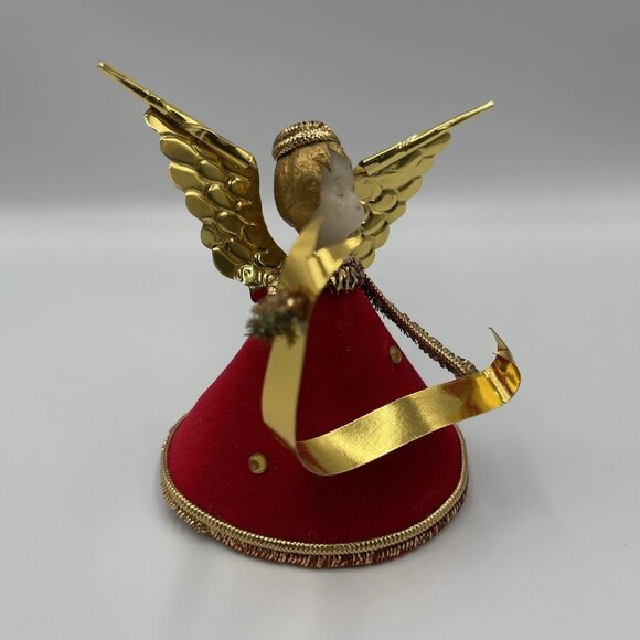 Vintage Koestel Wax Angel Figure in Red Velvet w/ Gold Wings Holding Banner 3.5" - Picture 5 of 9